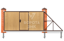 Деревом отделанные ворота 3500×2000 ЗМК-7701